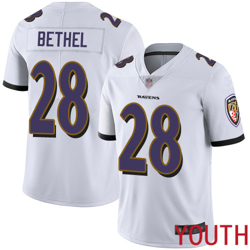 Baltimore Ravens Limited White Youth Justin Bethel Road Jersey NFL Football #28 Vapor Untouchable->youth nfl jersey->Youth Jersey